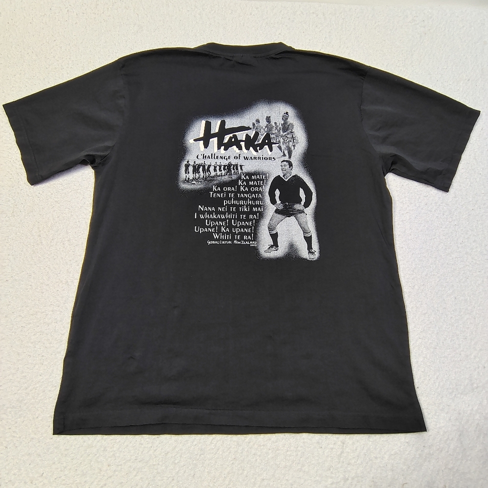 VINTAGE Haka New Zealand Global Culture T-Shirt‎ Size XL Black Script Front Back